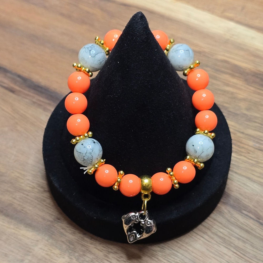 Dolphin Orange Gold Floral Charm Beach Resort Marble Elastic Bead Bracelet OS‎